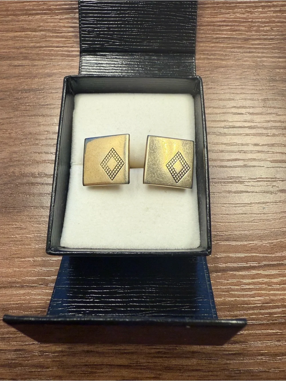 Vintage SWANK Gold Square Cufflinks with Diamond Grid Detail